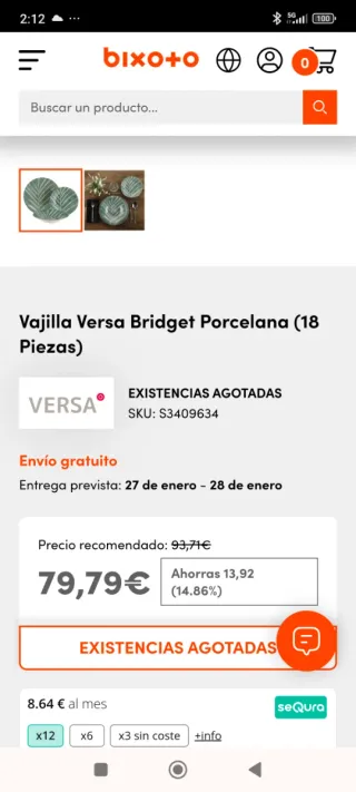 VAJILLA COMPLETA VERSA "BRIDGET". Porcelana.