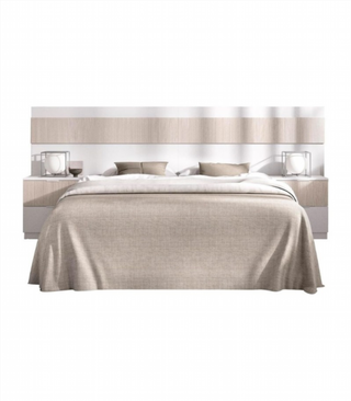 Cabecero y Mesitas de Noche. Blanco/Alistonado