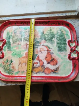 Vassoio Natale Legno Decorato Fiocchi Rossi