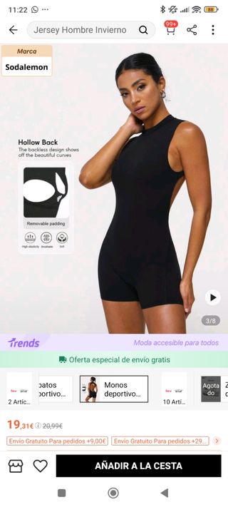 Mono deportivo corto negro