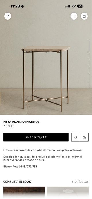 Mesa auxiliar mármol y metal