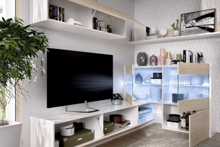 Mueble de Salón Tv Leds Rinconero. Blanco Brillo