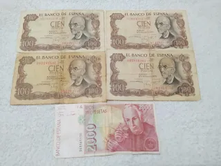 Billetes antiguos de pesetas: 100 y 2000