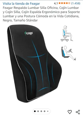 Cojín Lumbar Silla Oficina Feagar Negro