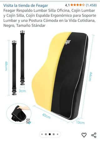 Cojín Lumbar Silla Oficina Feagar Negro