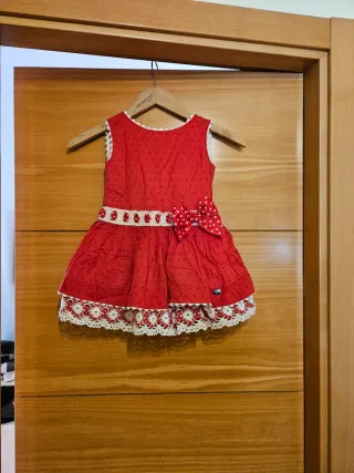 Vestido rojo niña con lunares y lazo