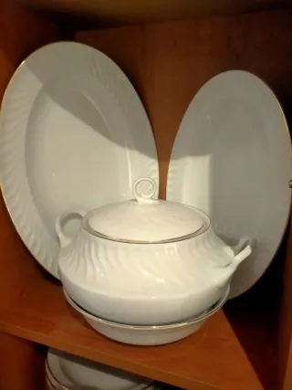 Stoviglie in porcellana con bordi dorati