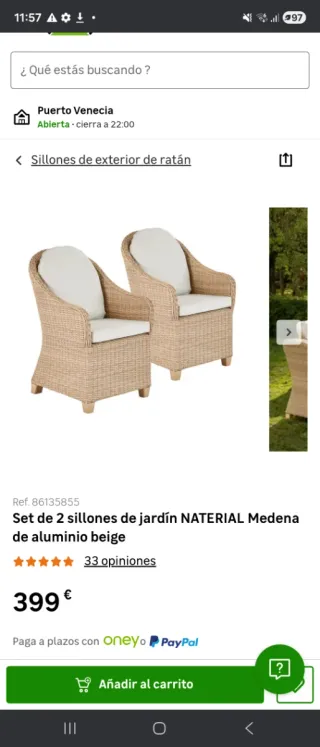 Sillón de exterior, material ratán sintético