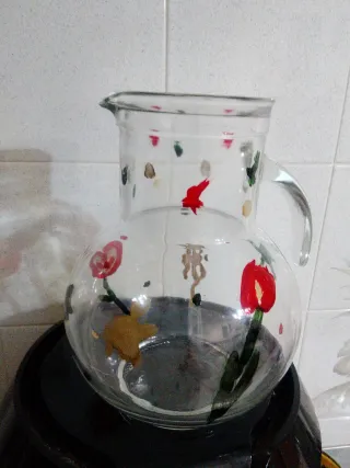 Caraffa in vetro dipinta a mano , Made Italy,
