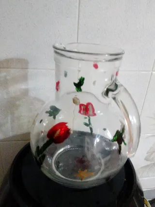 Caraffa in vetro dipinta a mano , Made Italy,