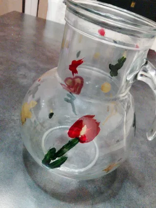 Caraffa in vetro dipinta a mano , Made Italy,