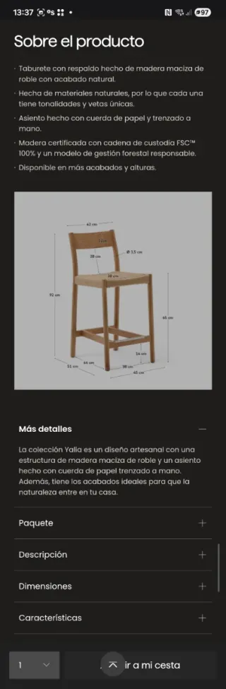 Taburete Yalia Kave Home