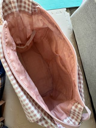 Bolso Walking Mum cuadros beige y rosa