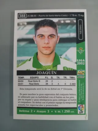 Cromo Joaquín 2001-02 Betis