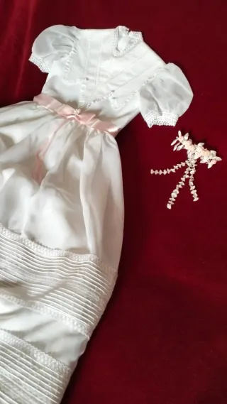 Vestido Comunión Niña Blanco y lazo Rosa