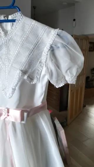 Vestido Comunión Niña Blanco y lazo Rosa
