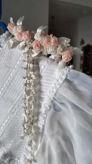 Vestido Comunión Niña Blanco y lazo Rosa