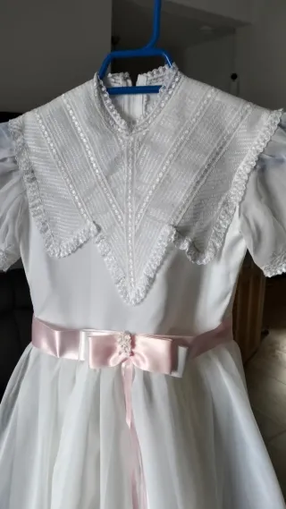 Vestido Comunión Niña Blanco y lazo Rosa