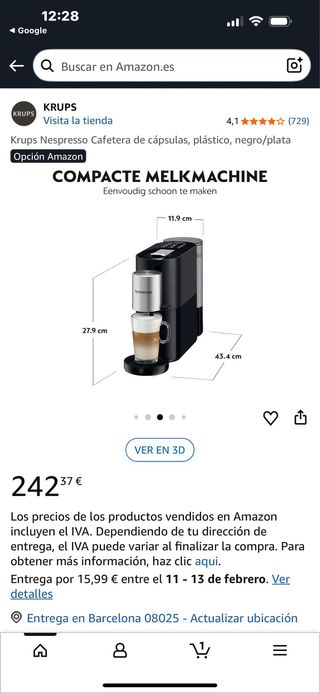 Cafetera Nespresso Krups Atelier Negra/Plata