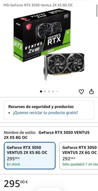 MSI RTX 3050 8GB Tarjeta Gráfica NVIDIA GDDR 6