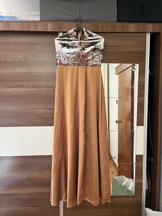 Vestido largo lentejuelas dorado y multicolor