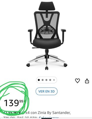 Silla de Oficina Ergonómica Ticova Negra
