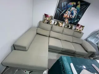 Sofá cheslong tela gris