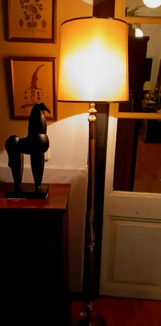 Lámpara de pie vintage tela y metal laton/bronce