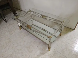 Mesa centro cristal latón nueva