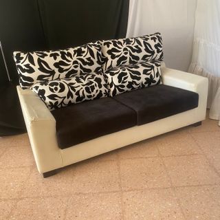 Sofá 2 plazas polipiel y tela