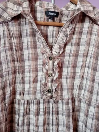 Vestido Blanco cuadros talla L