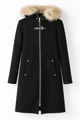 Abrigo negro con capucha y pelo Talla M