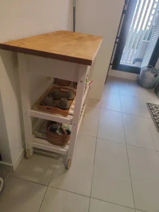 Carrito auxiliar cocina madera y blanco