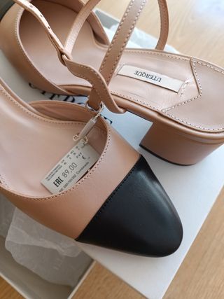 Zapatos tacón Uterqüe beige y negro