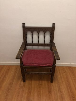 Sillón Trono Madera Vintage Cojín Granate