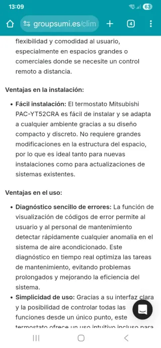 Termostato Mitsubishi PAC-YT52CRA