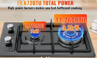 Placa de gas 2 fuegos acero inoxidable