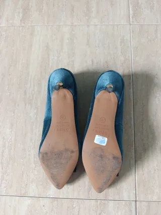 Zapatos de tacón mujer verde azulado  terciopelo.