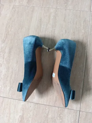 Zapatos de tacón mujer verde azulado  terciopelo.