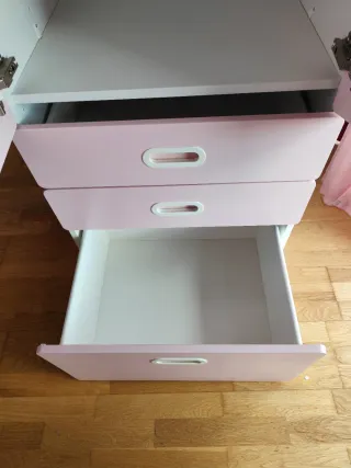 Armario infantil rosa 2 puertas y 3 cajones