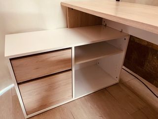 Escritorio esquinero o lineal madera y blanco