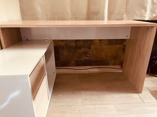Escritorio esquinero o lineal madera y blanco