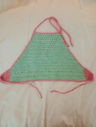 Top Crochet Halter Verde y Rosa