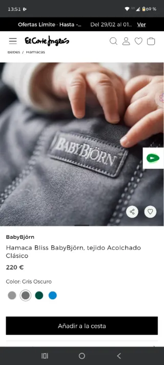 Hamaca bebé BabyBjörn Bliss Acolchada