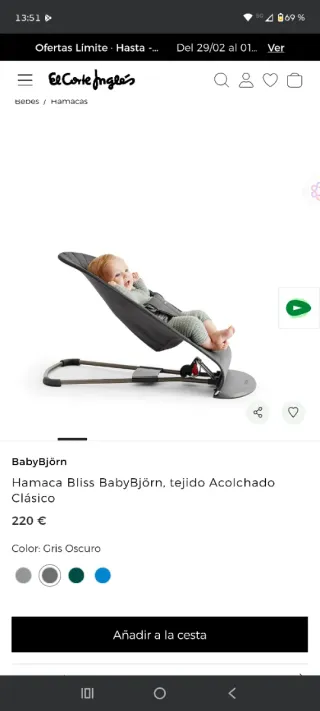 Hamaca bebé BabyBjörn Bliss Acolchada