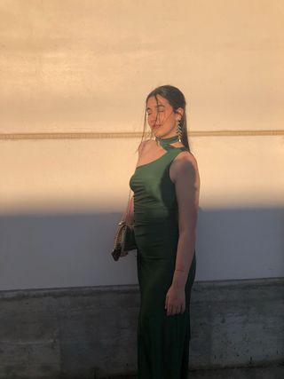 Vestido largo verde botella