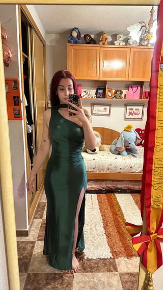 Vestido largo verde botella