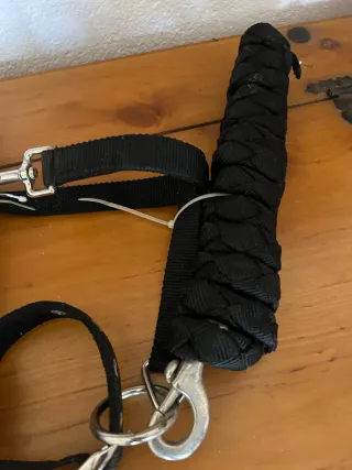 Cabezada para caballo negra con cuerda incluida.