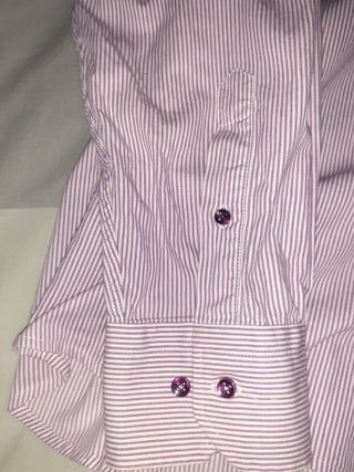 Camisa ALGI Talla 43 Rayas Moradas y Blancas