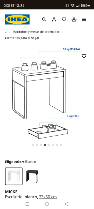 Escritorio Ikea Micke 73x50 + Silla + Lámpara
